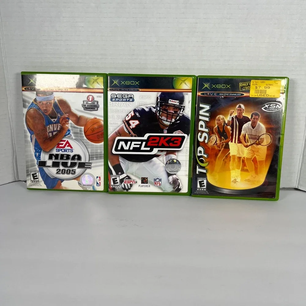 Original Xbox Sports Game Bundle NBA Live 2005 NFL 2K3 Top Spin Lot of 3